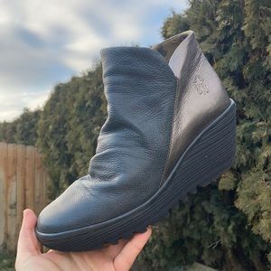 Fly London Shoes | Fly London Yip Wedge Zip Up Ankle Boots Black Gold Womens EU Size 38 | Color: Black/Gold | Size: EU 38 | Blostma's Closet